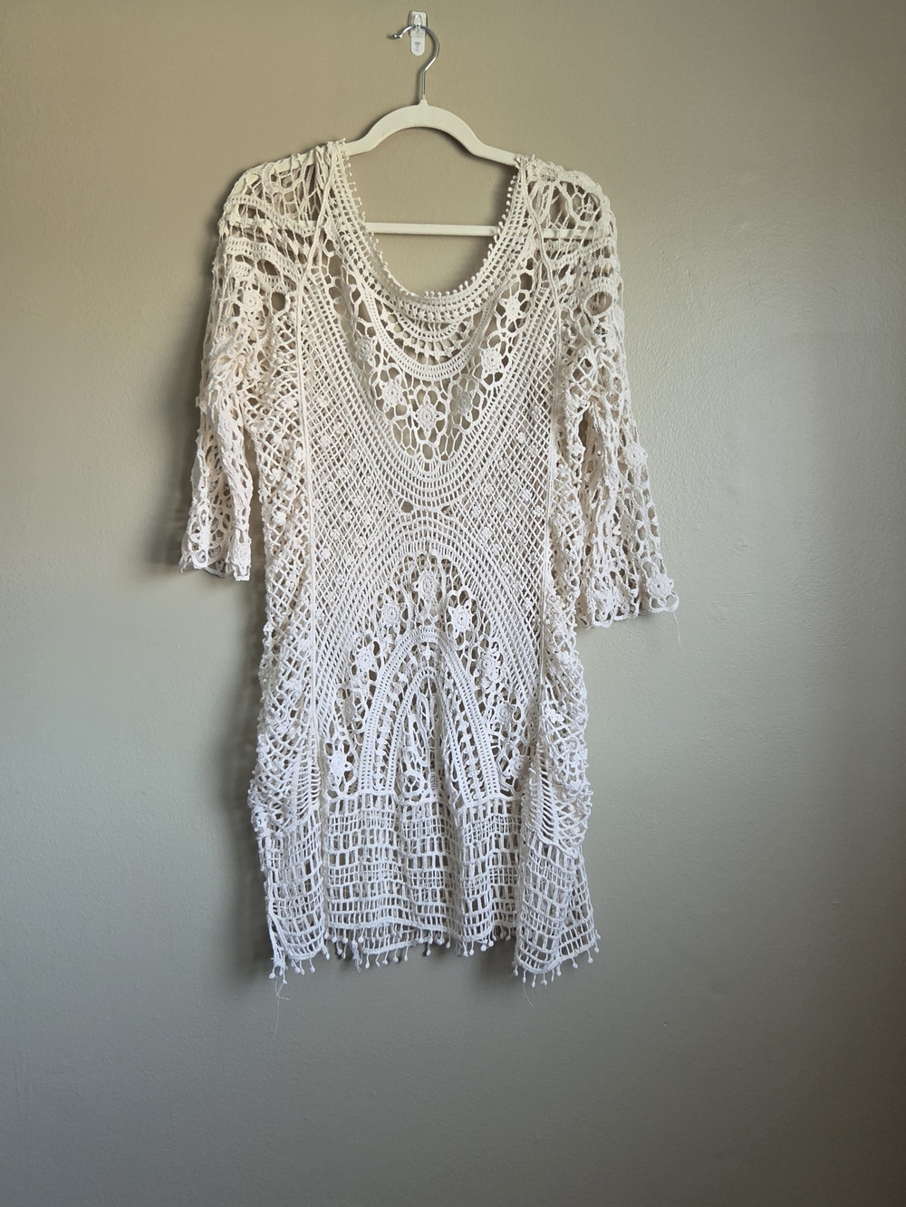 Crochet Mini Dress in Cream — Boho Beach Cover-Up